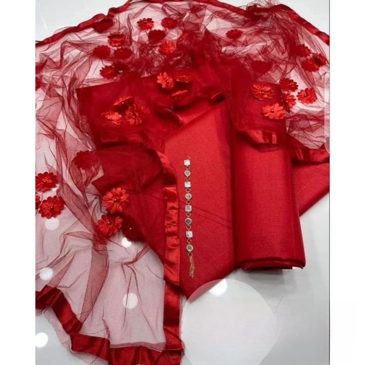 Rubika Fashion Unstitched 3Pc Katan Silk Suit For Women All-Season Silk Fabric, Traditional Formal Style Multiple Color
