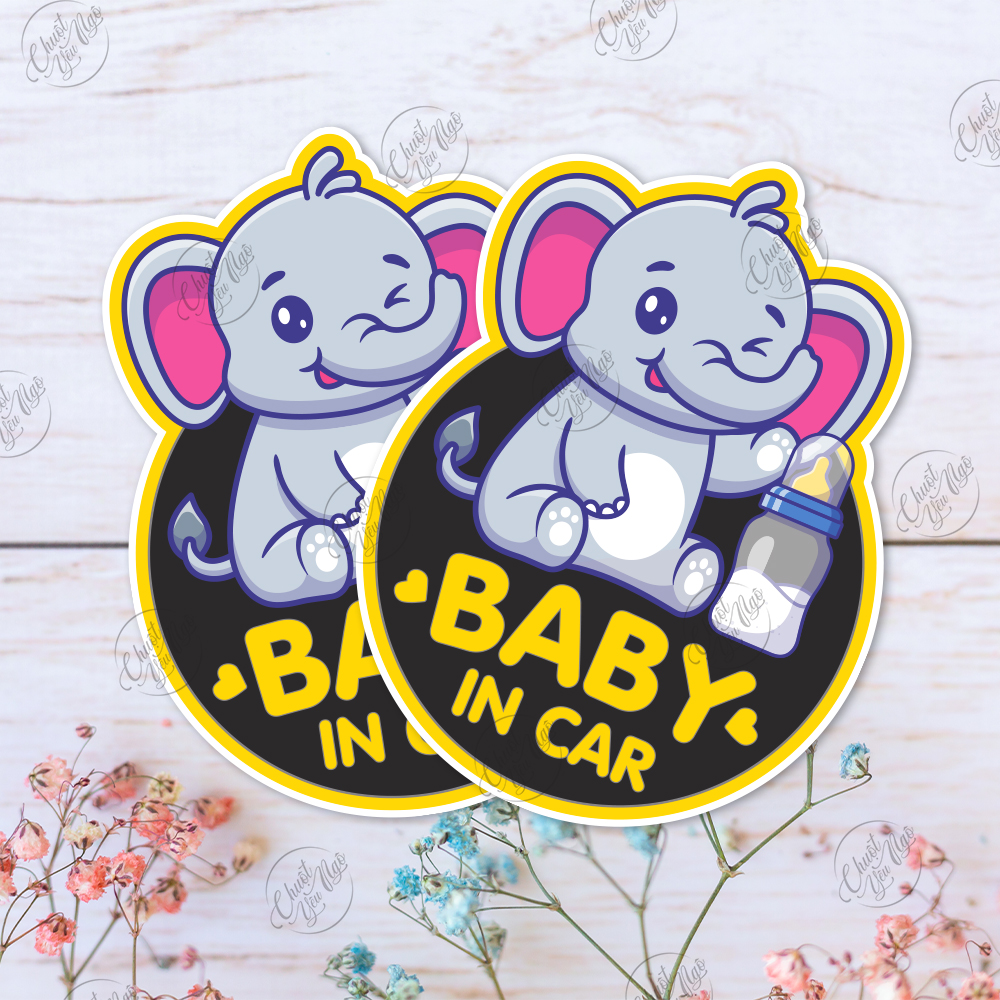 Combo 2 miếng dán Baby In Car hình con voi dễ thương