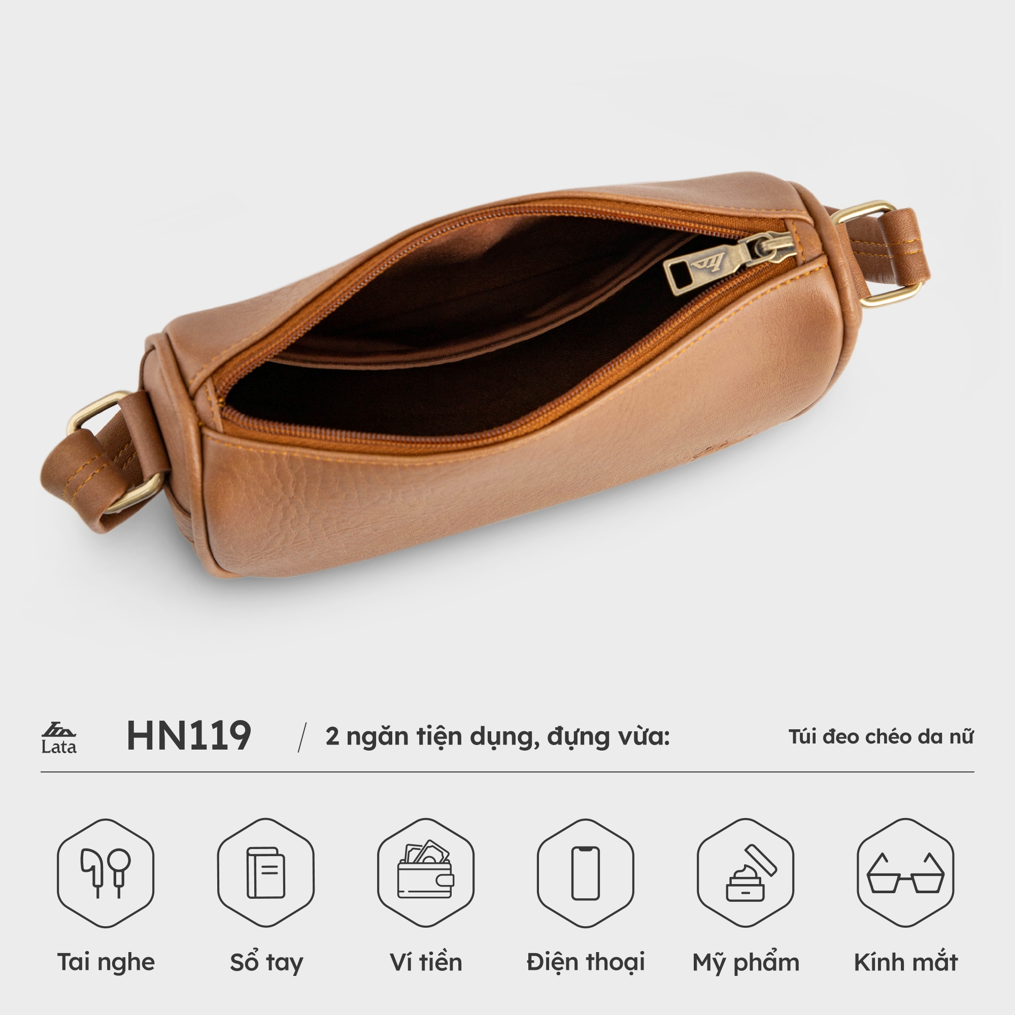 Túi Lata (Thời trang nữ đi chơi size 21 - Túi đeo chéo da HN119)