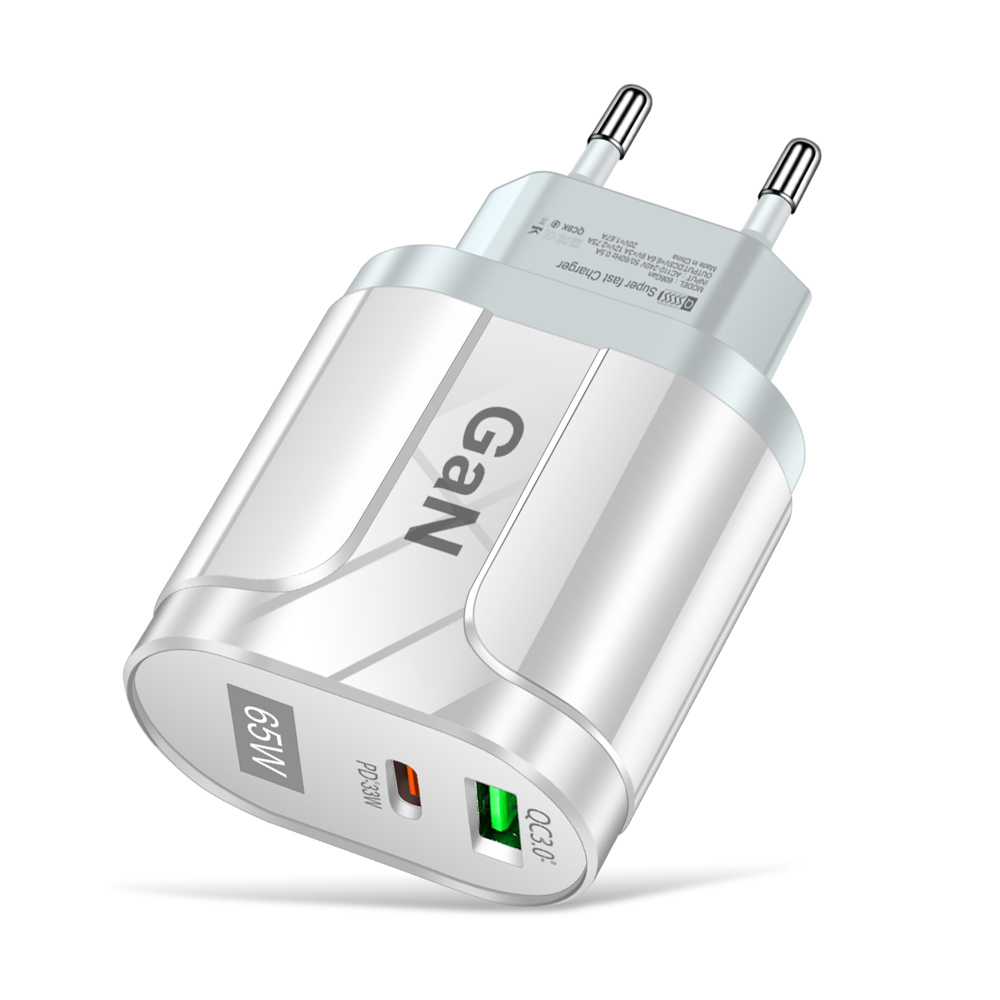 Vaorlo 65w gan charger usb+pd 33w qc3.0 fast charging adapter for huawei xiaomi samsung type-c quick charge eu us uk fast travel charger