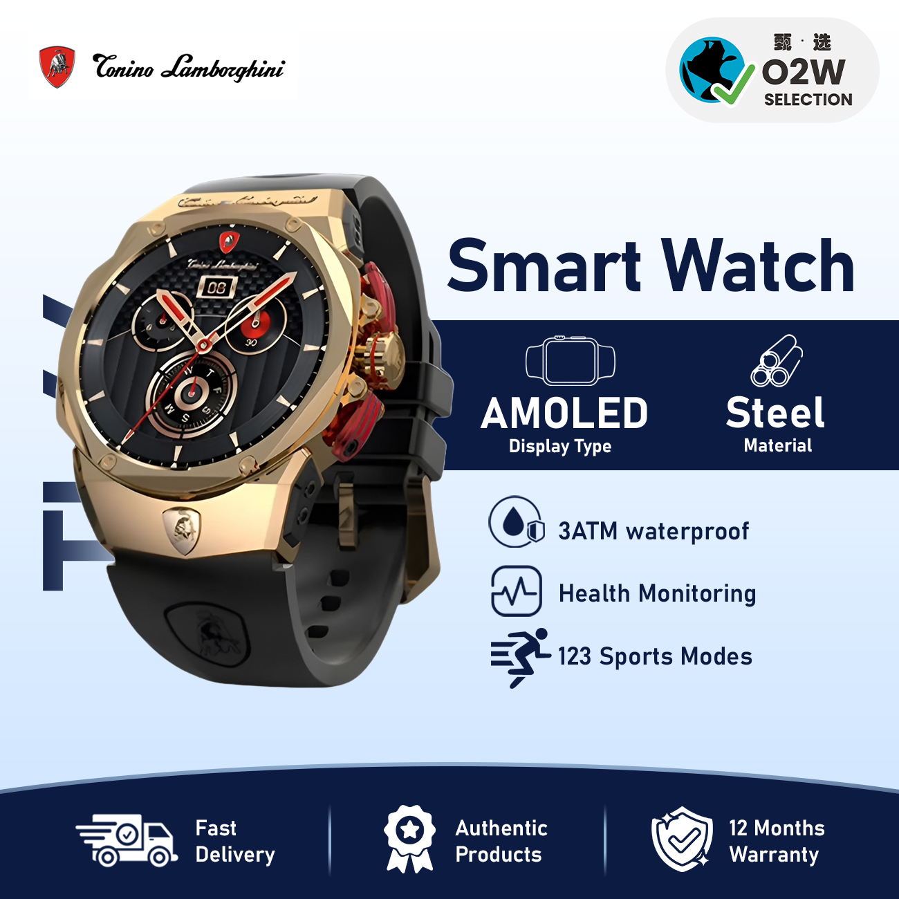 TONINO LAMBORGHINI Luxury TL66 Power SmartWatch: AMOLED, 3ATM