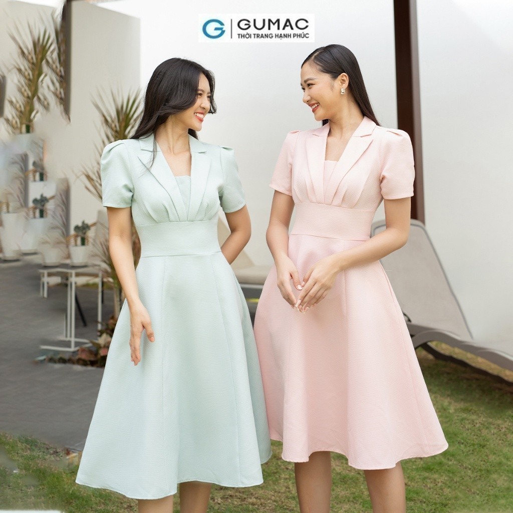 Đầm nữ xòe cổ danton thời trang GUMAC DD07041