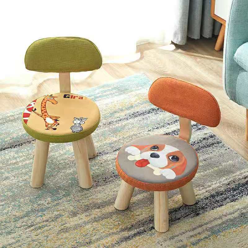 NFA Children's small stool, household solid wood low stool, modern and simple backrest, small chair, bedroom, living room, baby shoe changing stool