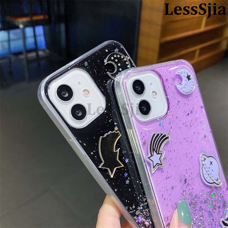 Phone Cover itel P55 4G Sparkling Soft Transparent Silicone Space Planet Stars Moon Girl Anti Fall Case for itel P55 NFC Back Cover.