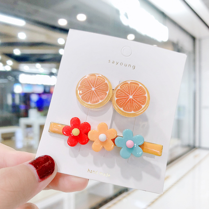 Set 2 kẹp mái hoa mai phối trái cây hè