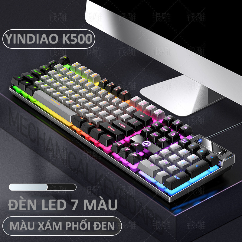 Bàn phím giả cơ YINDIAO K500 đa dạng màu sắc kèm theo đèn led 7 màu xuyên phím dành cho game thủ