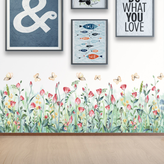 Decal trang trí chân tường - Hoa lá hồng-K24