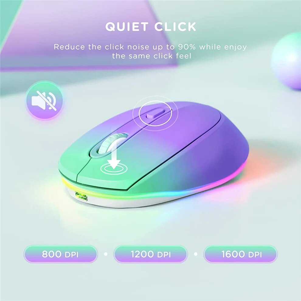 2.4G Wireless Mouse,Rechargeable Mouse Quiet Click Mice with Colorful LED Lights,3 Level DPI Mouse for Laptop Computer