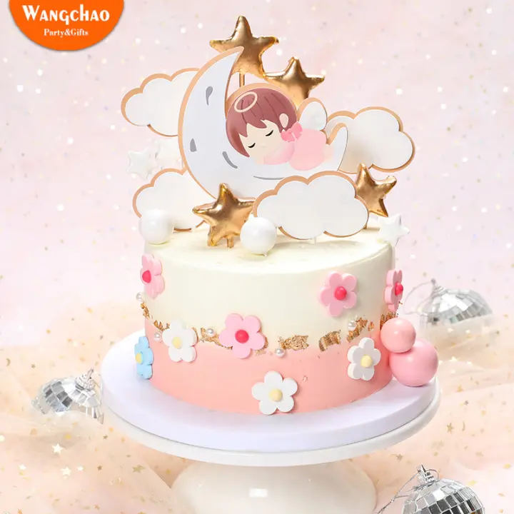 1 Set Cute Angel Moon Stars Clouds Baby S Theme 1st Birthday Cake Topper One Cake Decoration Baby Shower Party Supplies Lazada Singapore