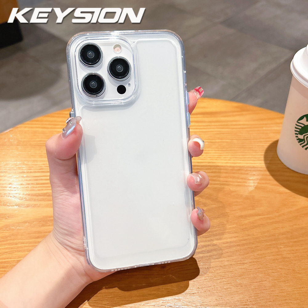 Keysion transparent shockproof case for iphone 15 pro max 15 plus clear bumper tpu silicone cover for iphone 14 13 pro max