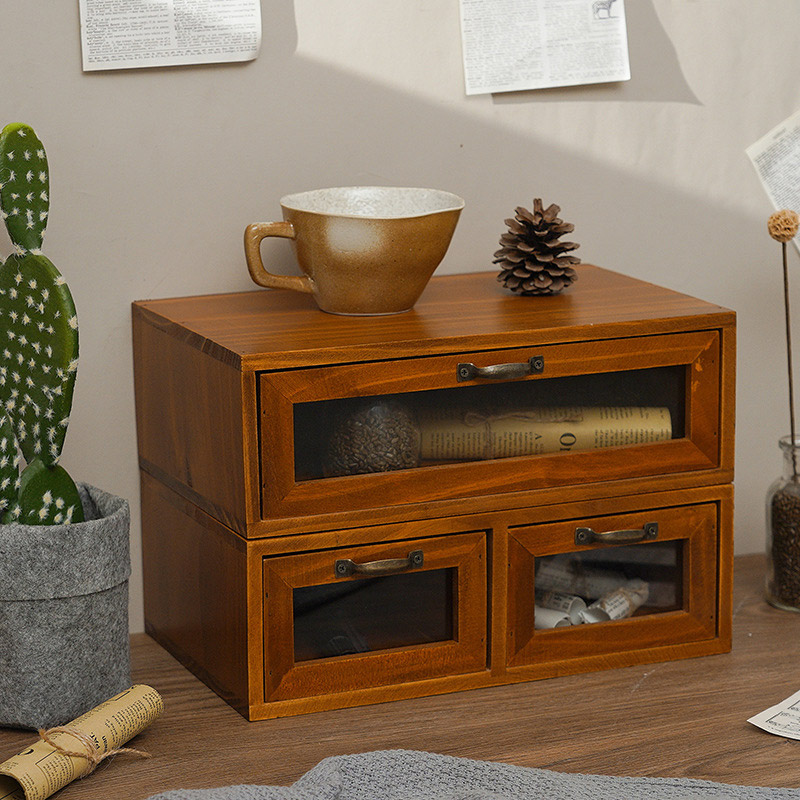 Chinese style solid wood drawer type retro computer elevated shelf desktop storage box cosmetics office desk shelf,save space,wood