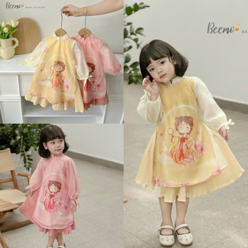 Set áo dài bé gái in hình siêu xinh