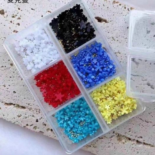 Set hoa nhí 6 ô mix size ,mix màu + bi - hoa gắn móng - mini nails