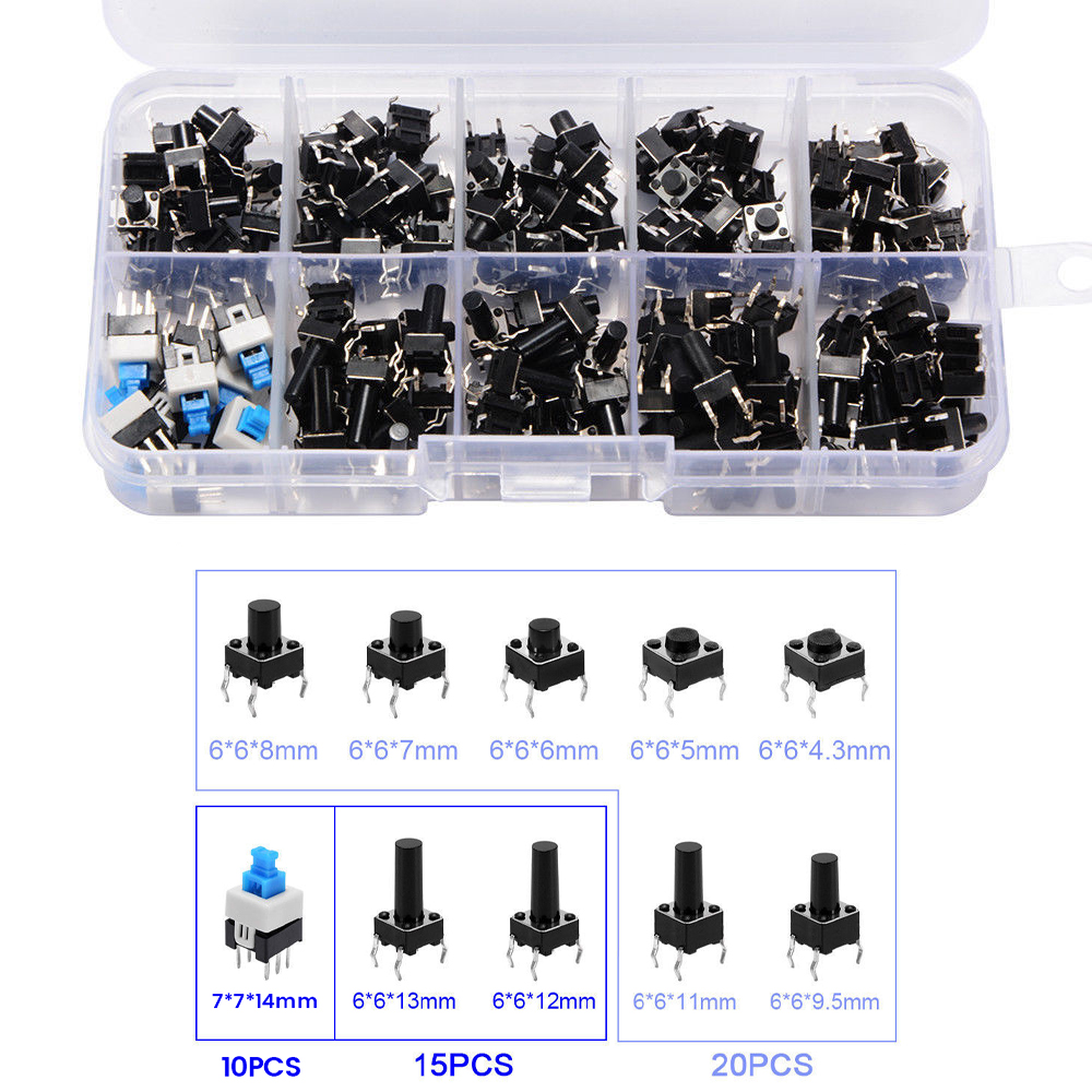 pcbfun Tactile Push Button Switch Micro Momentary Tact Assortment Kit 180 pcs 6mm Micro Switches with Storage Case