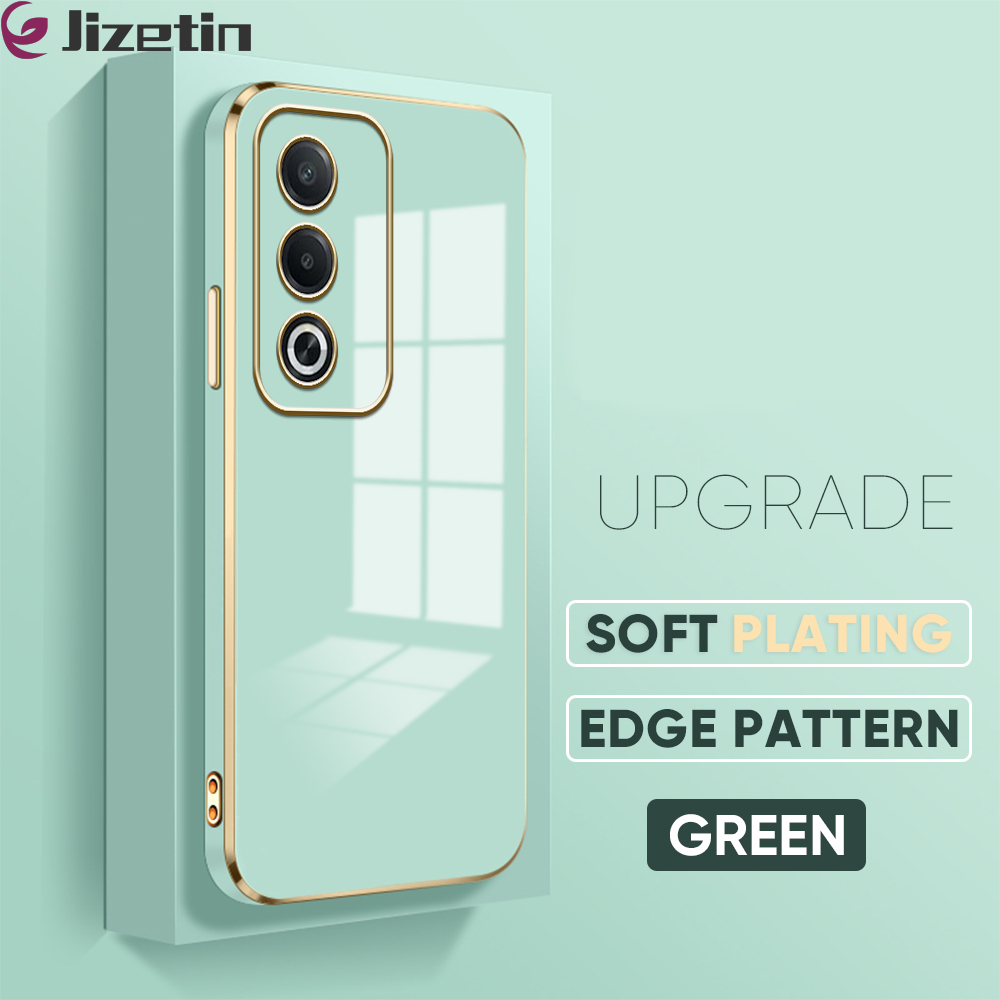 Jizetin (Free Lanyard) for OPPO A3 Pro 5G Back Cover Pure Color Luxury 6D Plating Case Side Pattern Soft Silicone Square Mobile Phone Cases.