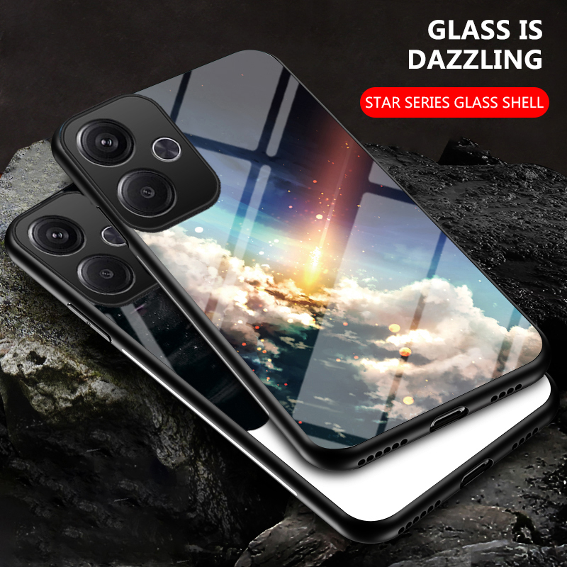 For Xiaomi Poco M6 Case Couple Starry Moon Mirroe Glass Protector Meteor Start For Xiaomi Poco M6 4G Back Cover Phone Cases.