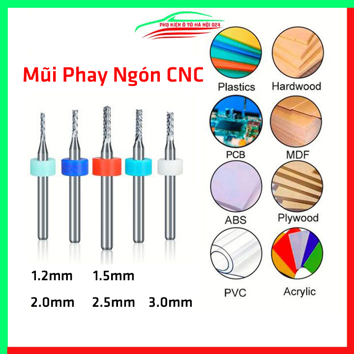 1 Mũi phay ngón CNC kích thước tùy chọn từ 1.2mm đến 3mm