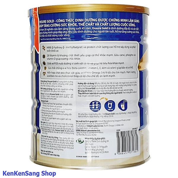 Sữa bột Abbott Ensure Gold HMB Mới Hộp 850g (dành cho người lớn tuổi)