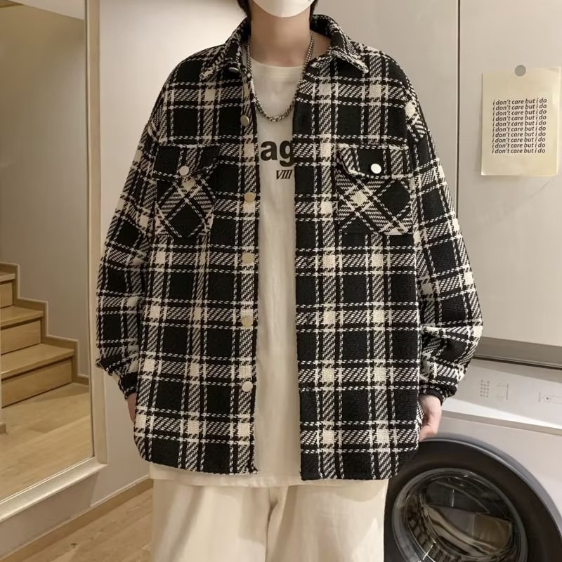 MAYCHEER Plaid shirt men's coat handsome loose casual shirt jacket