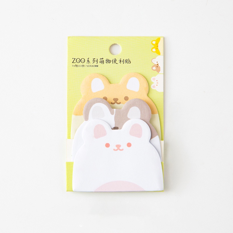 45 Sheets Cute Cartoon Pet Style Sticky Notes School Office Tearable Three Patterns Memo Paper Set