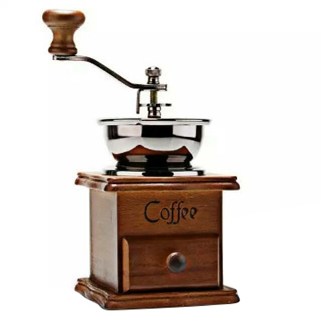 Wood Vintage Antique Coffee Bean Mill Windmill Hand Crank Manual Coffee