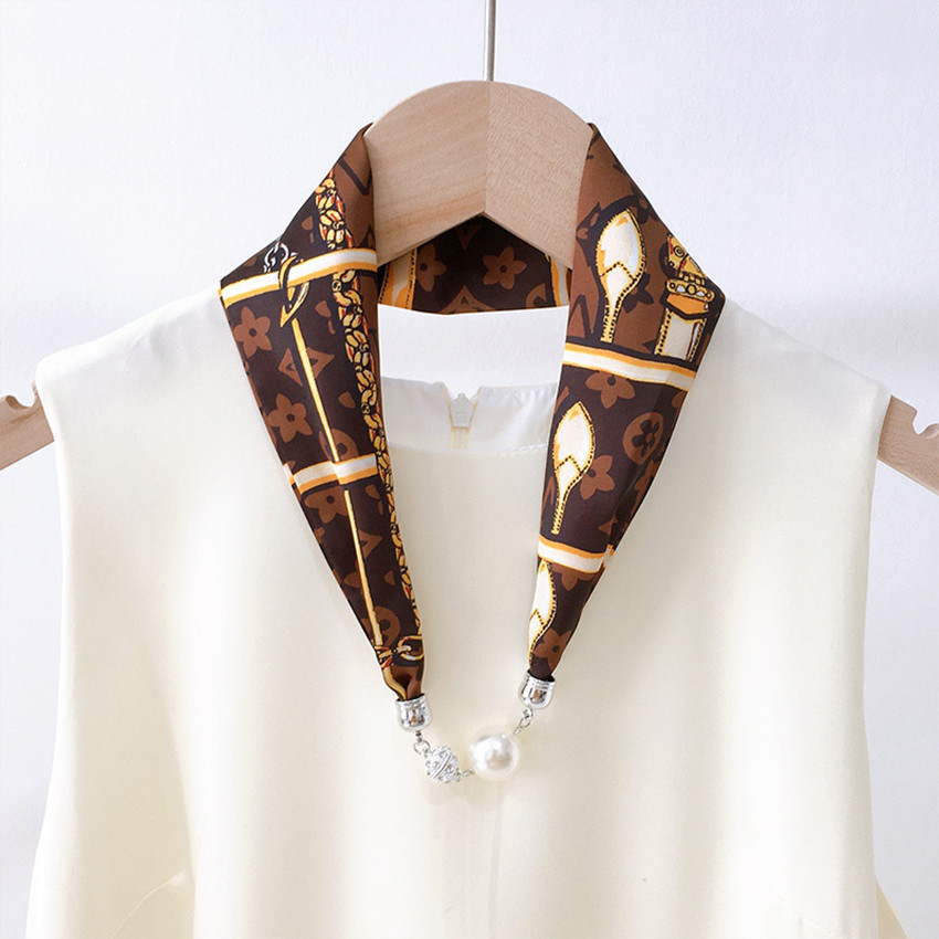 Ready Magnetic Buckle Silk Scarf Necklace Syal Kalung Pearl Syal