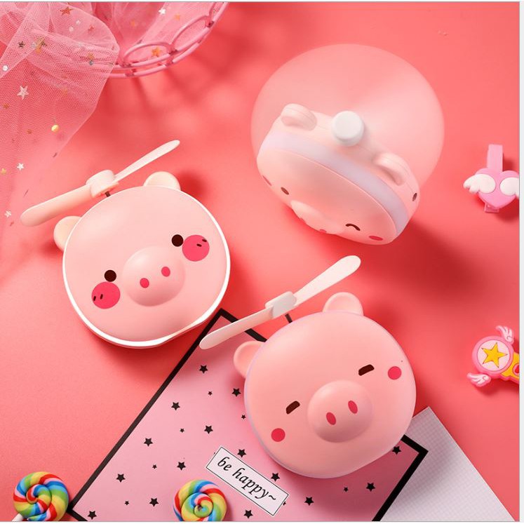 Quạt Kèm Gương Có Led hình heo