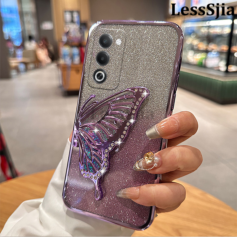 Phone cover OPPO A5i Pro Back case Diamonds butterfly holder shiny hourglass of quicksand transparent soft silicone For OPPO A5i Pro Phone cases.