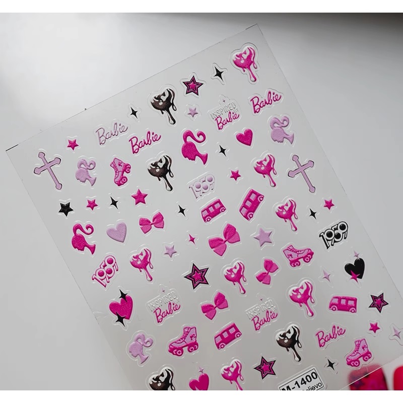 Sticker Lụa Nổi 5D | Barbie Hồng | Hình Dán Móng Tay