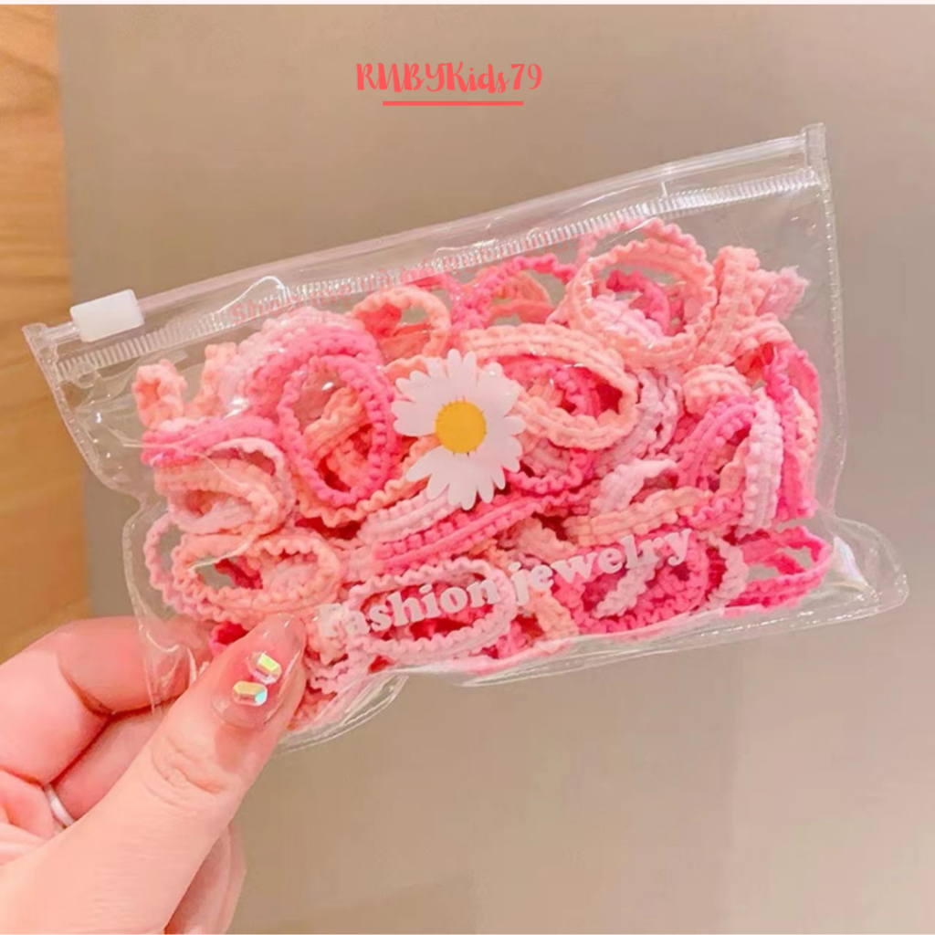 Set 50 sợi dây cột tóc cho bé, chun buộc tóc cho bé dễ thương nhiều màu sắc - rubykid79