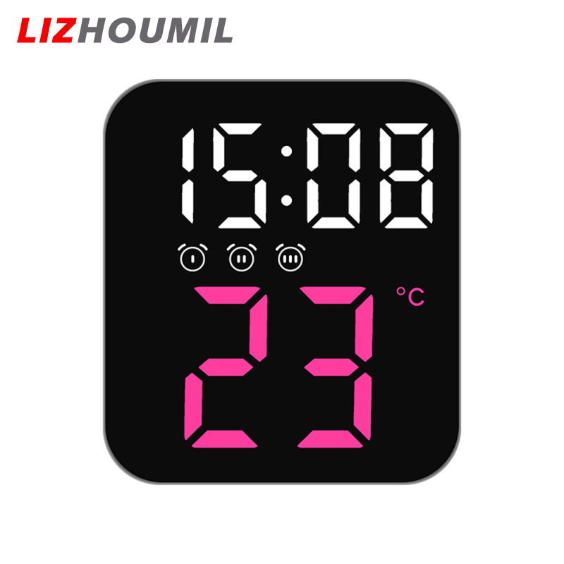 LIZHOUMIL Led Electronic Digital Alarm Clock With Temperature Time Date Display 2 Levels Adjustable Brightness Bedside Clock For Home Decor