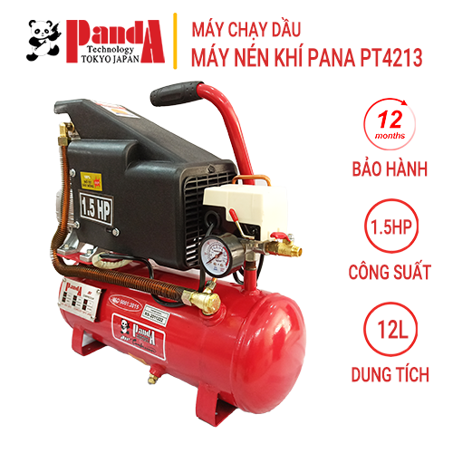Máy nén khí chạy dầu panda pt4213, máy chạy dầu, bình 12l, công suất 1.5hp