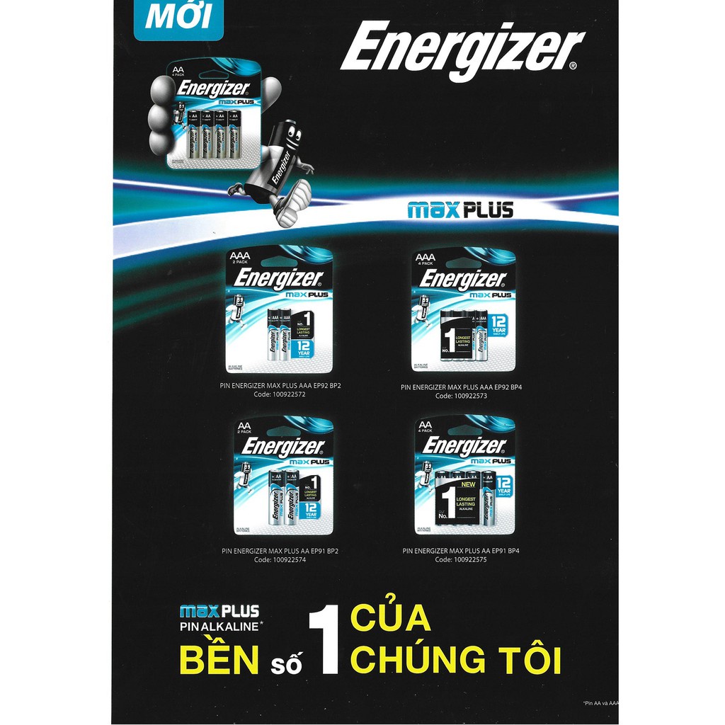 Pin Energizer AA Max Plus EP91 BP4 - Vỉ 4 Viên