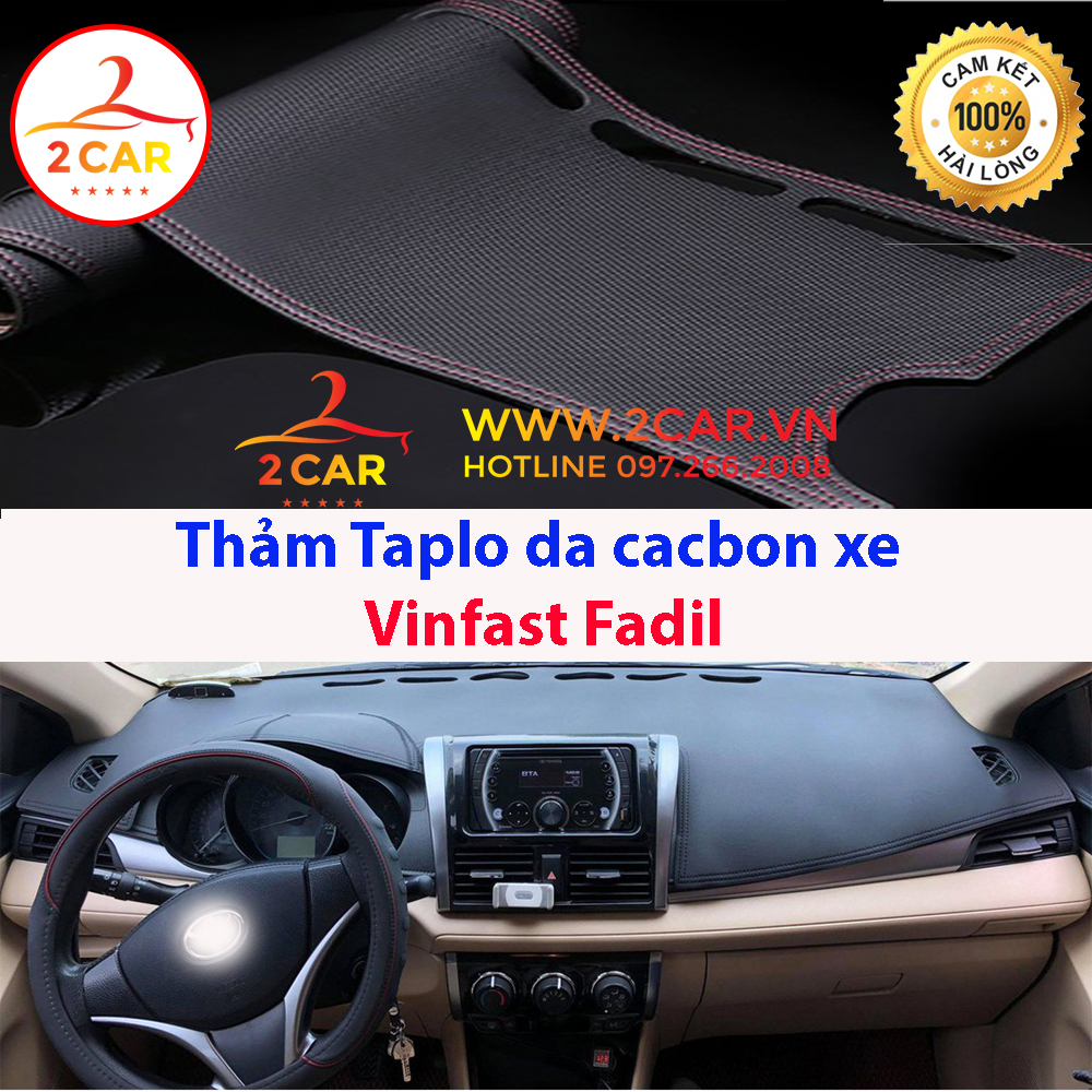 1Thảm Taplo Da Carbon xe VINFAST FADIL 2019 2020 2021 2022 2023 chống nắng nóng tốt, chống trơn trượt, vừa khít theo xe, vân cacbon cao cấp