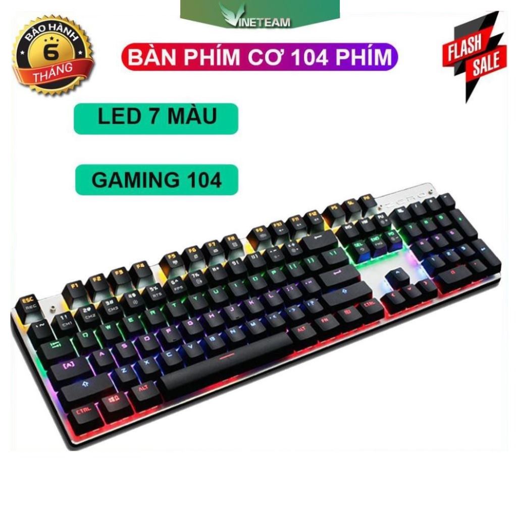 Bàn Phím Gaming k100 có 104 phím Led Rainbow 12 Chế Độ Đèn Led 26 phím nhấn đồng thời swith blue