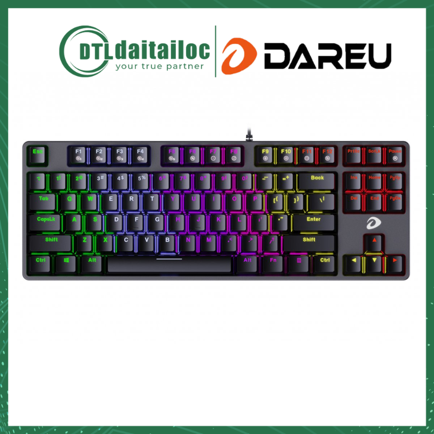Bàn phím cơ gaming dareu ek87 - black: multi-led, đèn sáng đa dạng