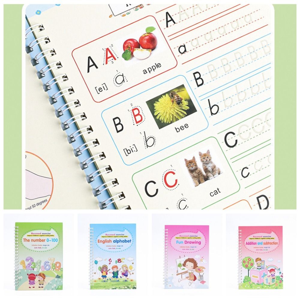 Ustele 4 cái/Bộ cuốn sách ma thuật chữ rãnh ma thuật Vở Tập Viết trẻ em chữ viết tay tái sử dụng viết tập thể dục cuốn sách dày chữ viết thư pháp Toán Học trường tiểu học