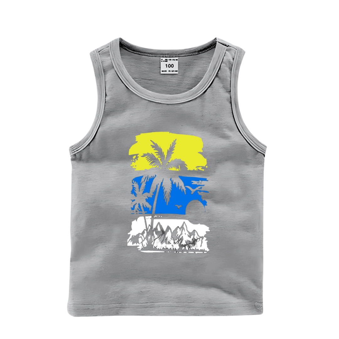 The Vintage Clothing Printed Sando T-Shirt for Boys - Grey Sleeveless T-shirt - Premium Printed Sando T-shirts For Teen Boys & Girls - High Quality T-shirt For Toddler Boys & Girls - 100% Cotton, High-Quality DTF Prints, Ages 6 Months to 12 Years, Free De