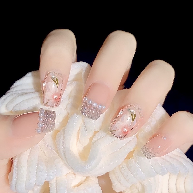 Set 24 móng tay giả đính nơ thiết kế dễ thương