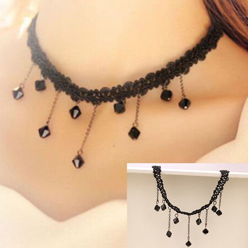 Vòng cổ choker dây mảnh nhiều hạt mưa đá đen đơn giản