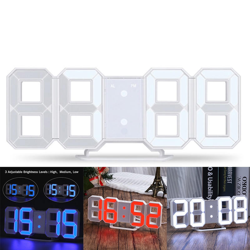 12 Hour Display 3D LED Wall Clock Modern Digital Alarm Clock Display Home Kitchen ...