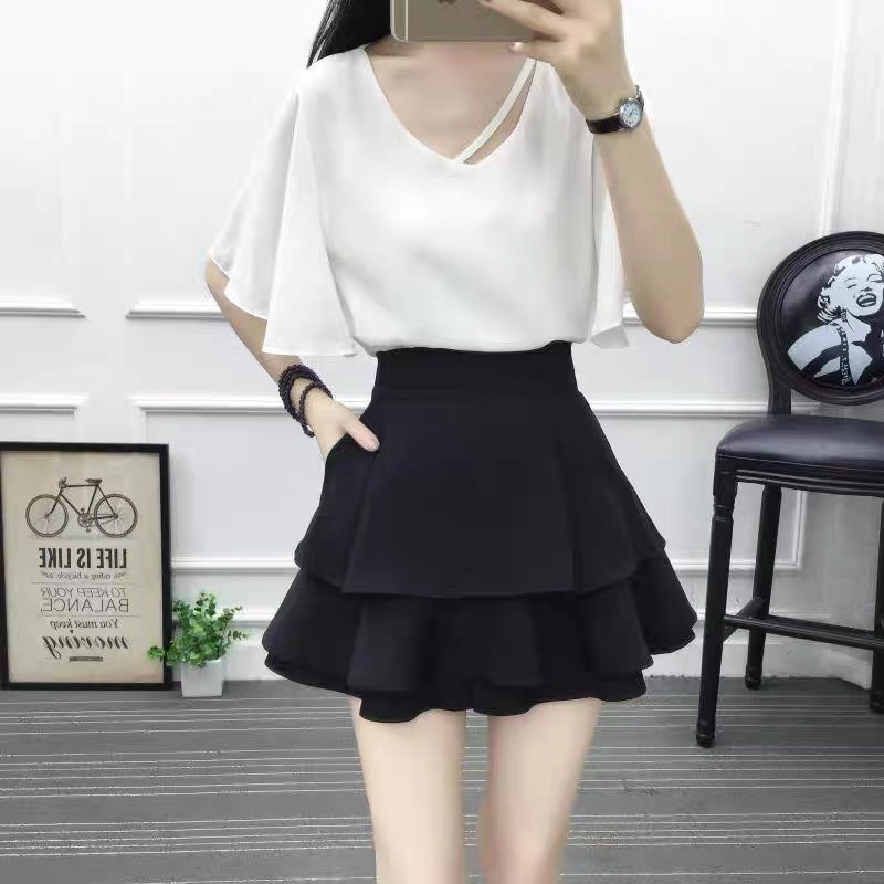 Chân váy đen 3 tầng mẫu có khóa, chân váy nữ dáng ngắn