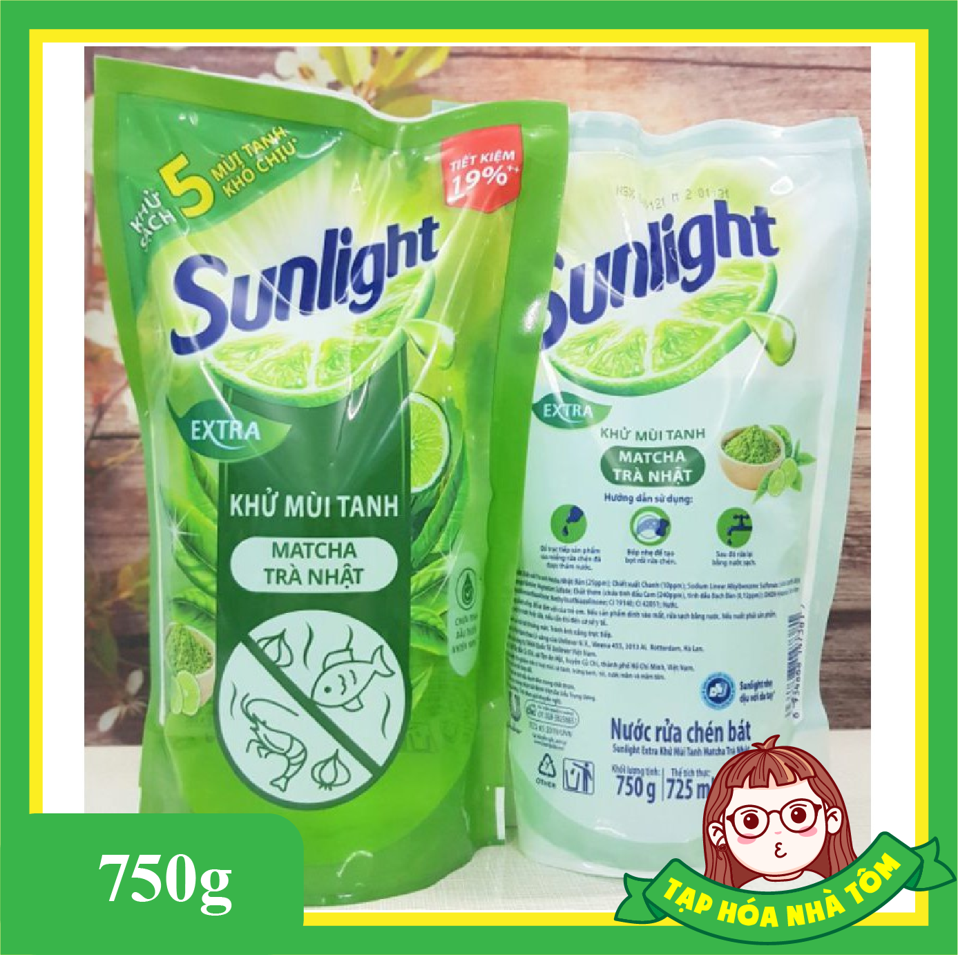 Nước rửa chén Sunlight Matcha Trà xanh Dạng túi 750G