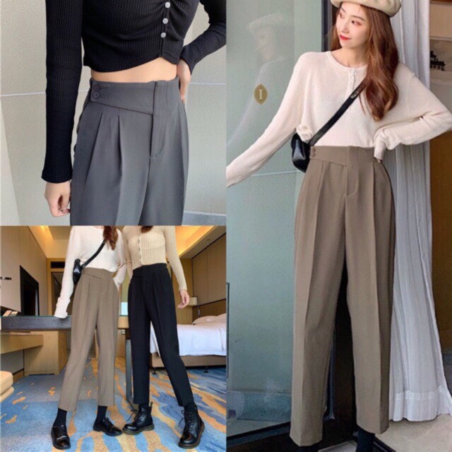 (HOT) Quần Baggy Cạp Cao 2 Cúc Lệch Siêu Đẹp .