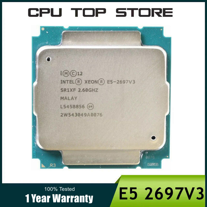 Sử dụng in xeon e5 2697v3 2697 v3 bộ vi xử lý 14-core 2.60ghz 35mb 22nm lga 2011-3 tdp 145w cpu