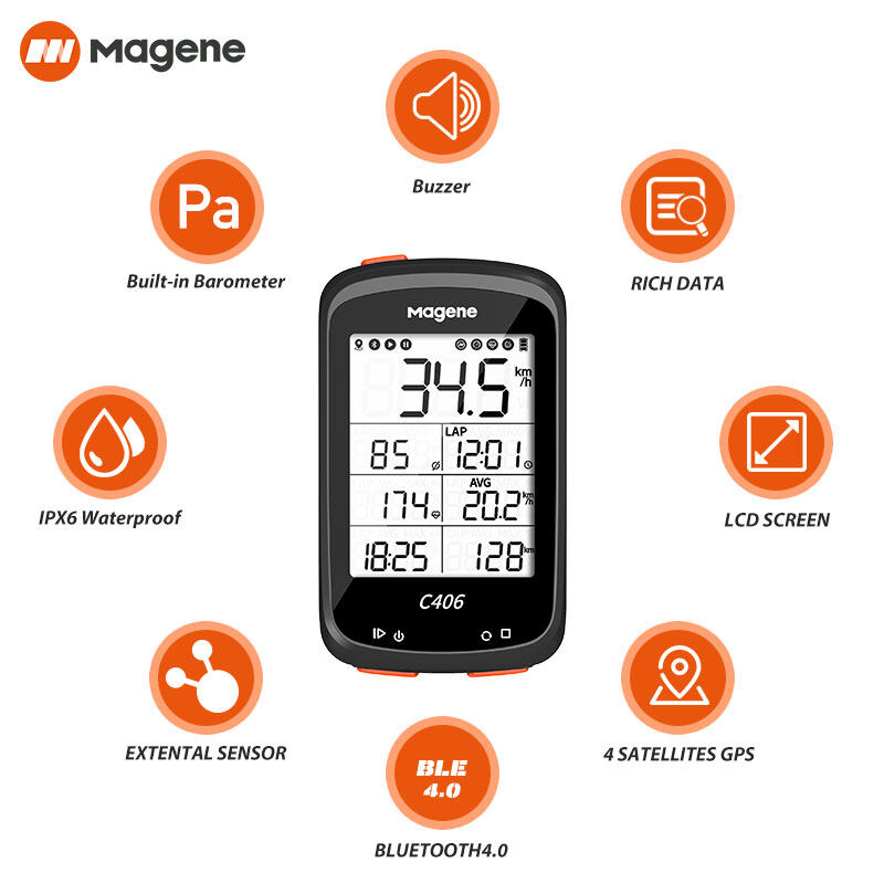 RRSkit【ENGLISH】Magene C406 Bike Computer  Wireless Smart Speedometer Road MTB Bicycle Odometer Bluetooth-Compatible ANT+