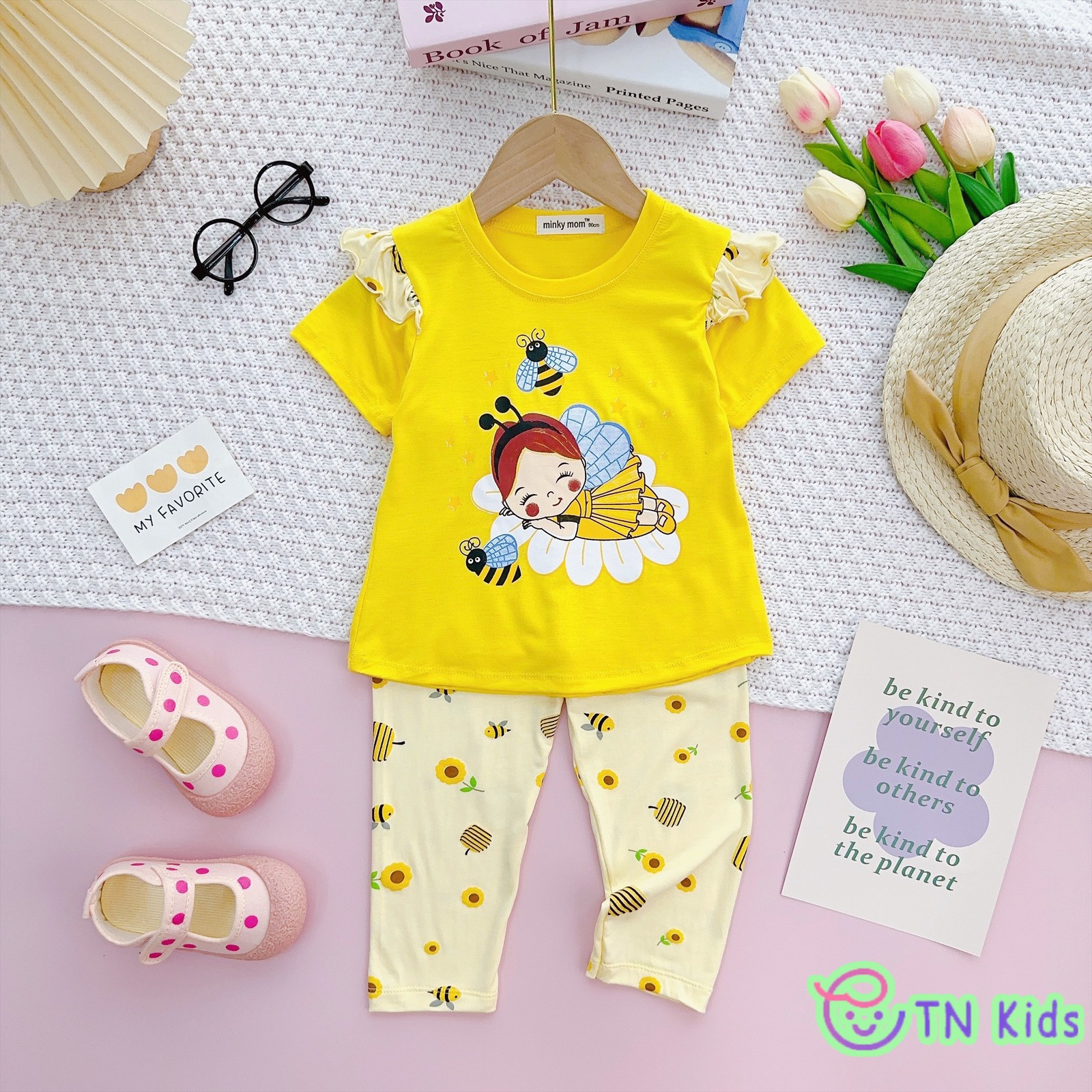 Set thun lạnh dài tay cộc viền bèo độc đáo cho bé