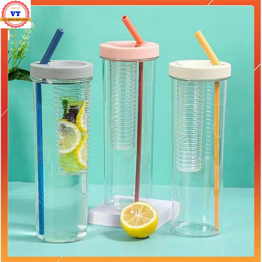 Bình đựng nước 2L dễ thương chia vạch báo giờ nhắc uống nước  tặng Sticker bình nước 2lit có ống hút tiện lợi BẢO HÀNH 1 NĂM