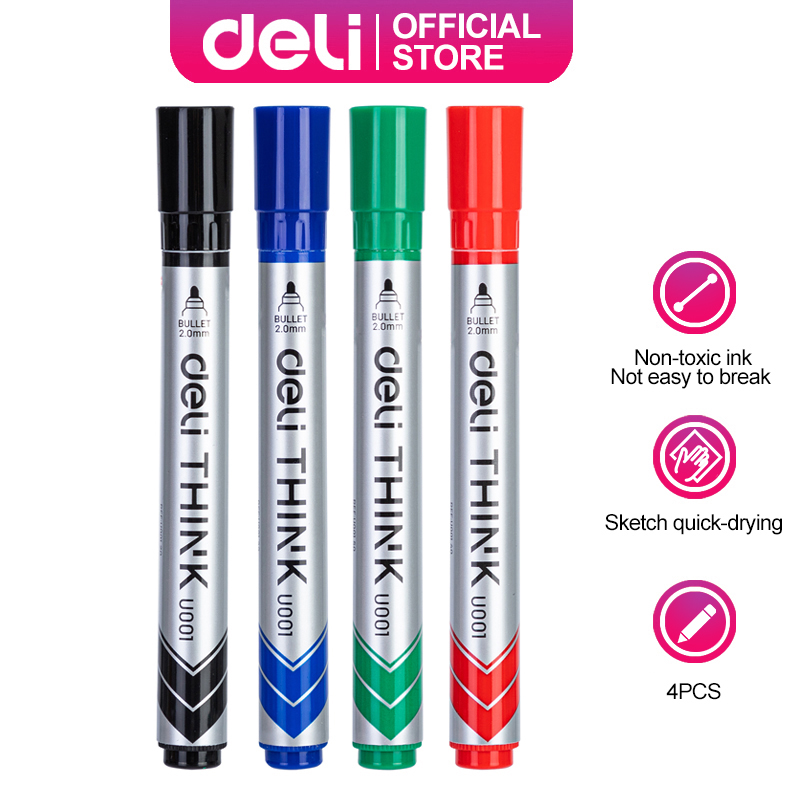 Deli 4pcs Whiteboard Pen Dry Erase Marker 2 0mm Assorted Color EU00101