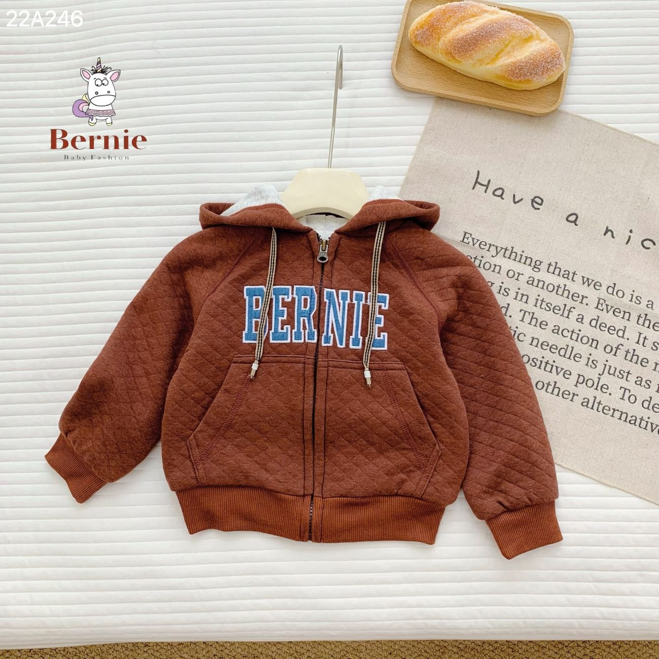 Warm cotton fleece jacket with embroidered hood for boys and girls from 1 to 7 years old BERNIE kids